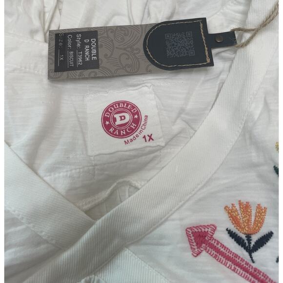 Double D Ranch Embroidered Mountain Meadow Top 1X NWT Floral White Cotton - Picture 3 of 10